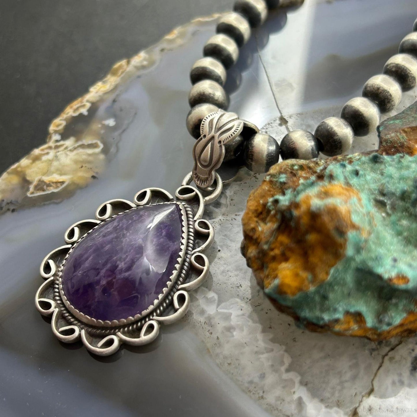 Sterling Silver Southwestern Style Teardrop Charoite Decorated Pendant For Women