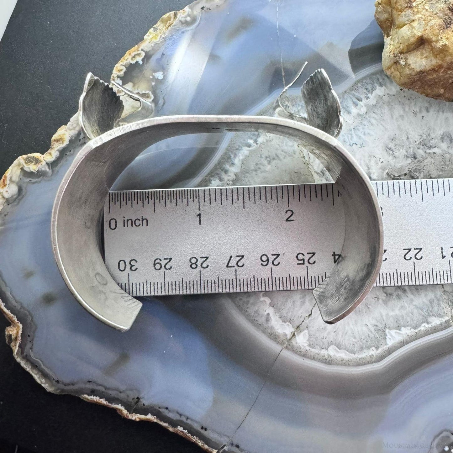 Vintage Signed Native American Silver Hopi Overlay Cornstalk Watch Cuff For Men