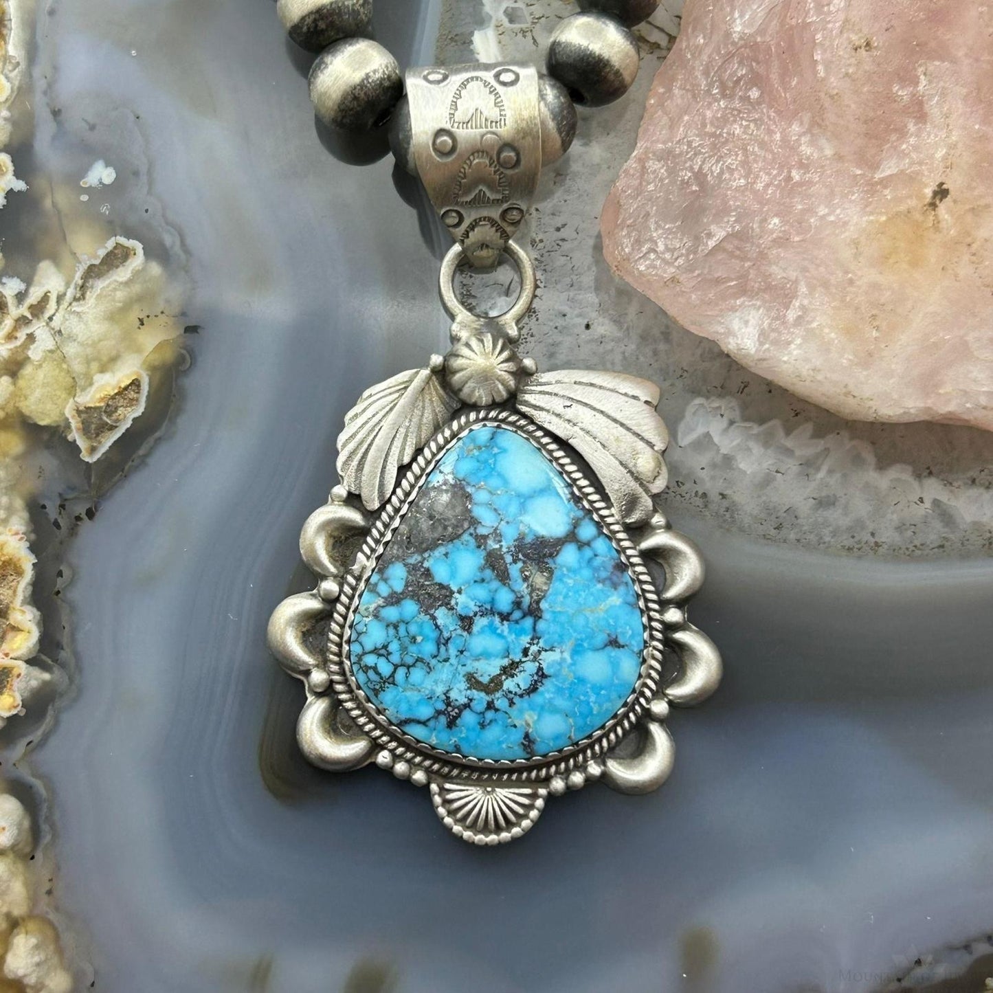Sterling Silver Southwestern Style Wide Teardrop Kingman Turquoise Pendant For Women