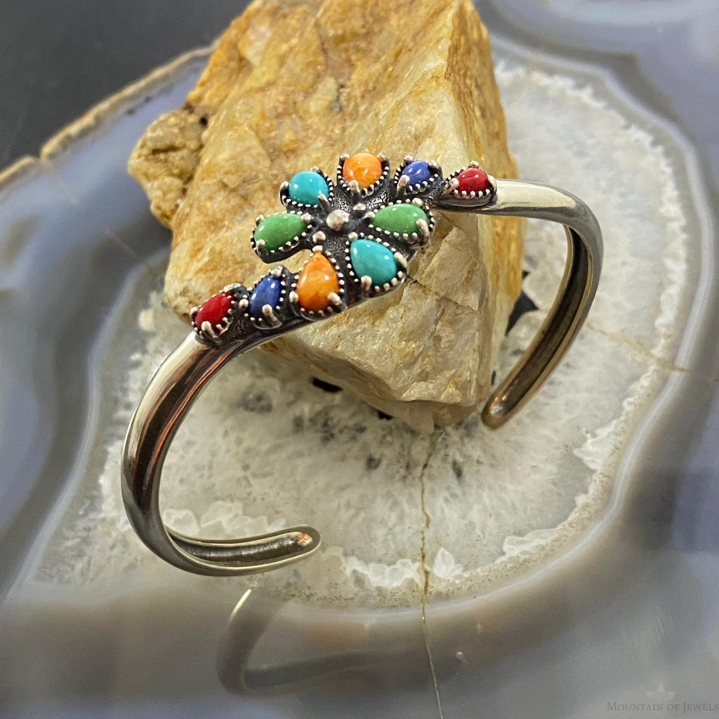 Carolyn Pollack Southwestern Style Sterling Silver Multi-Gemstone Cluster Bracelet For Women