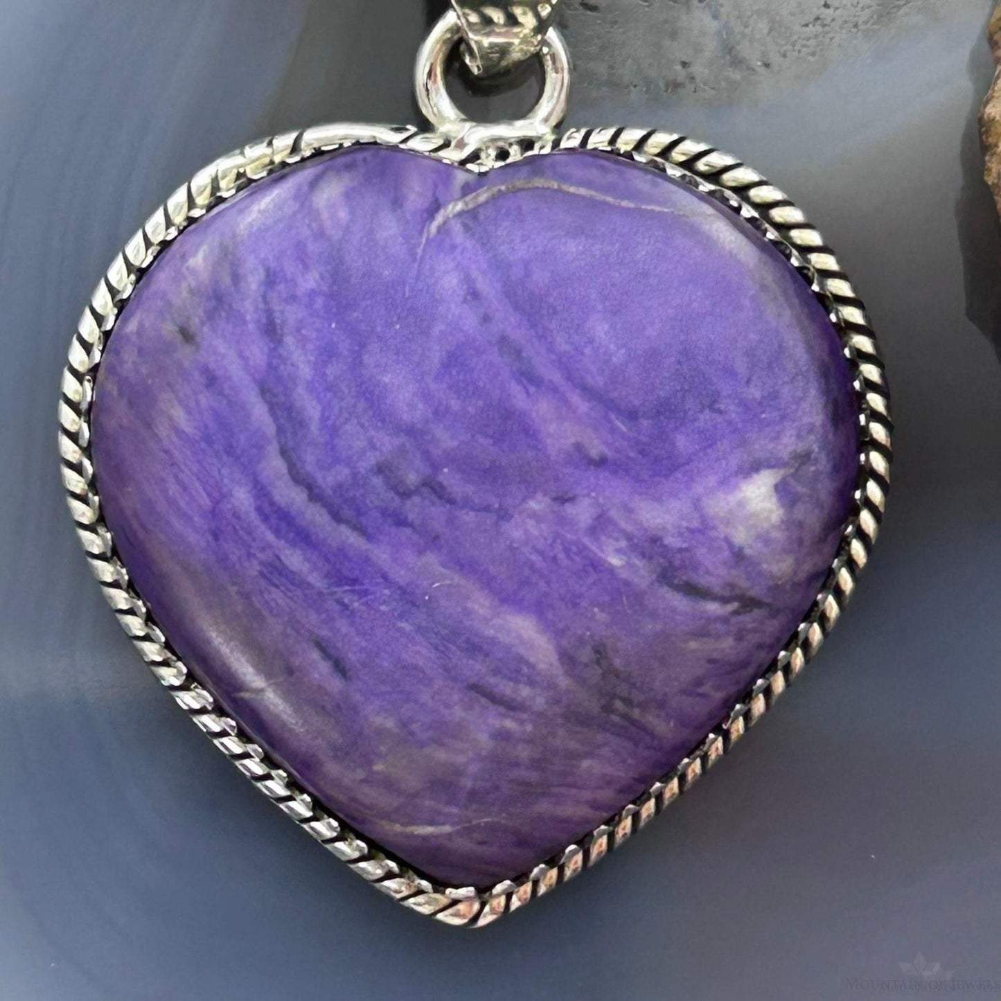 Sterling Silver Southwestern Style Charoite Heart Pendant For Women #1