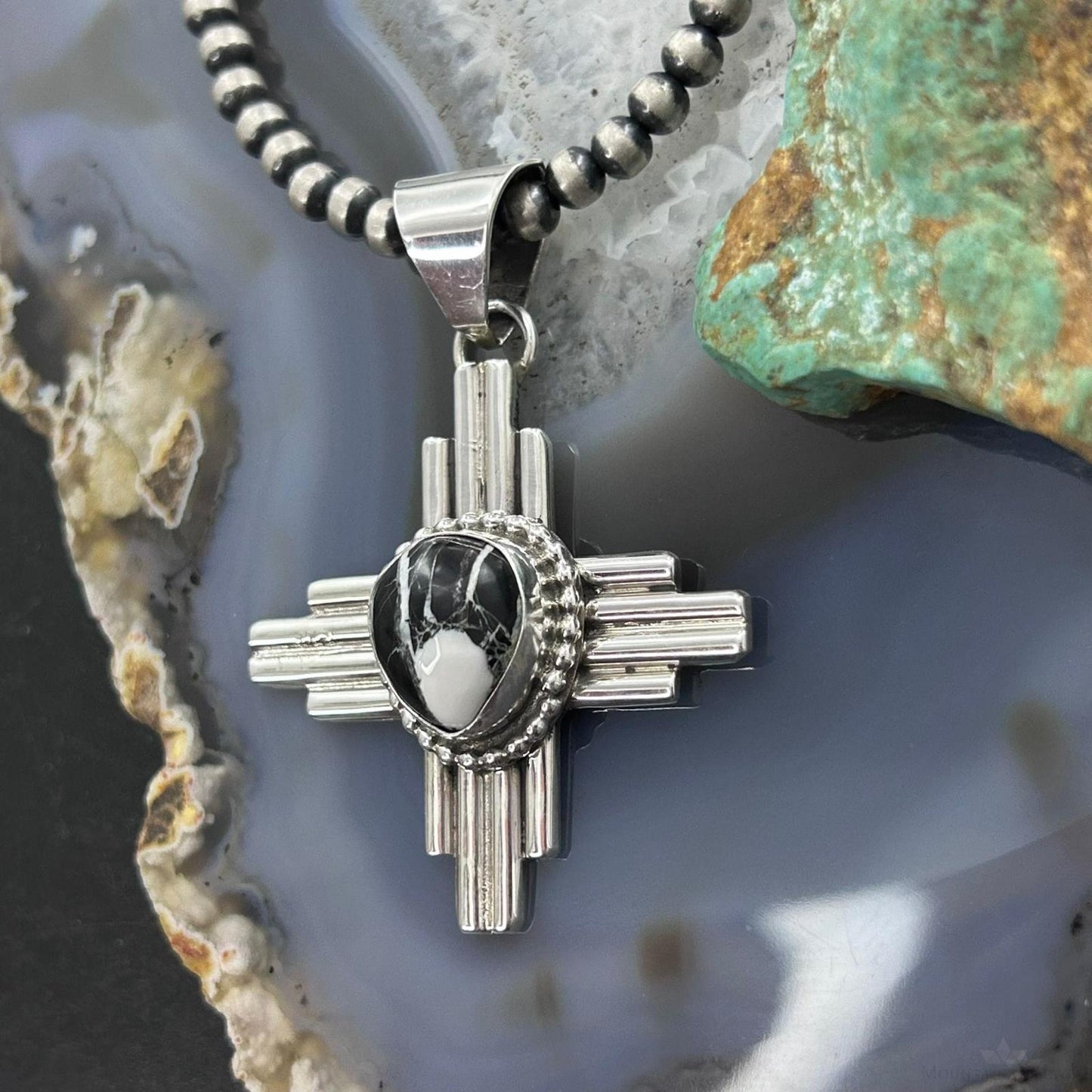 Priscilla Apache Native American Sterling Silver White Buffalo Zia Unisex Pendant