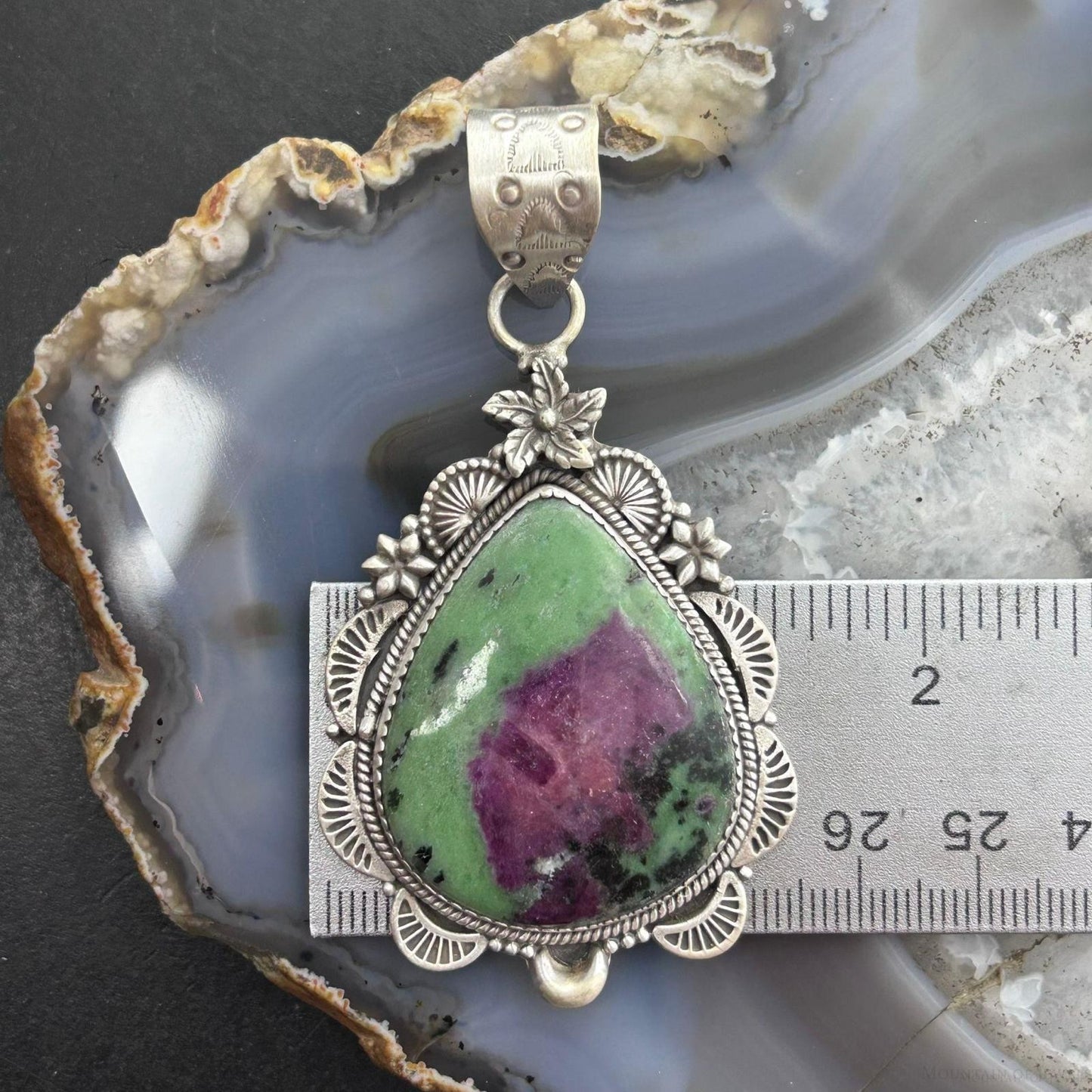 Sterling Silver Southwestern Style Teardrop Ruby Zoisite Pendant For Women