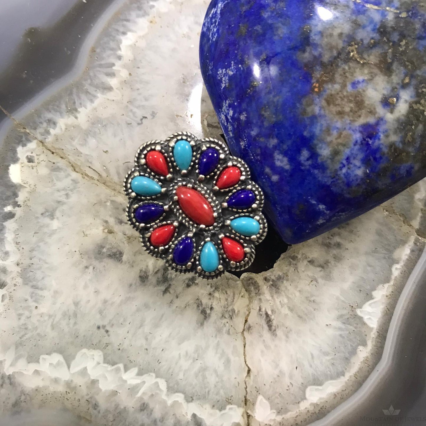 Carolyn Pollack Sterling Silver Multi Gemstone Cluster Ring Size 5 For Women