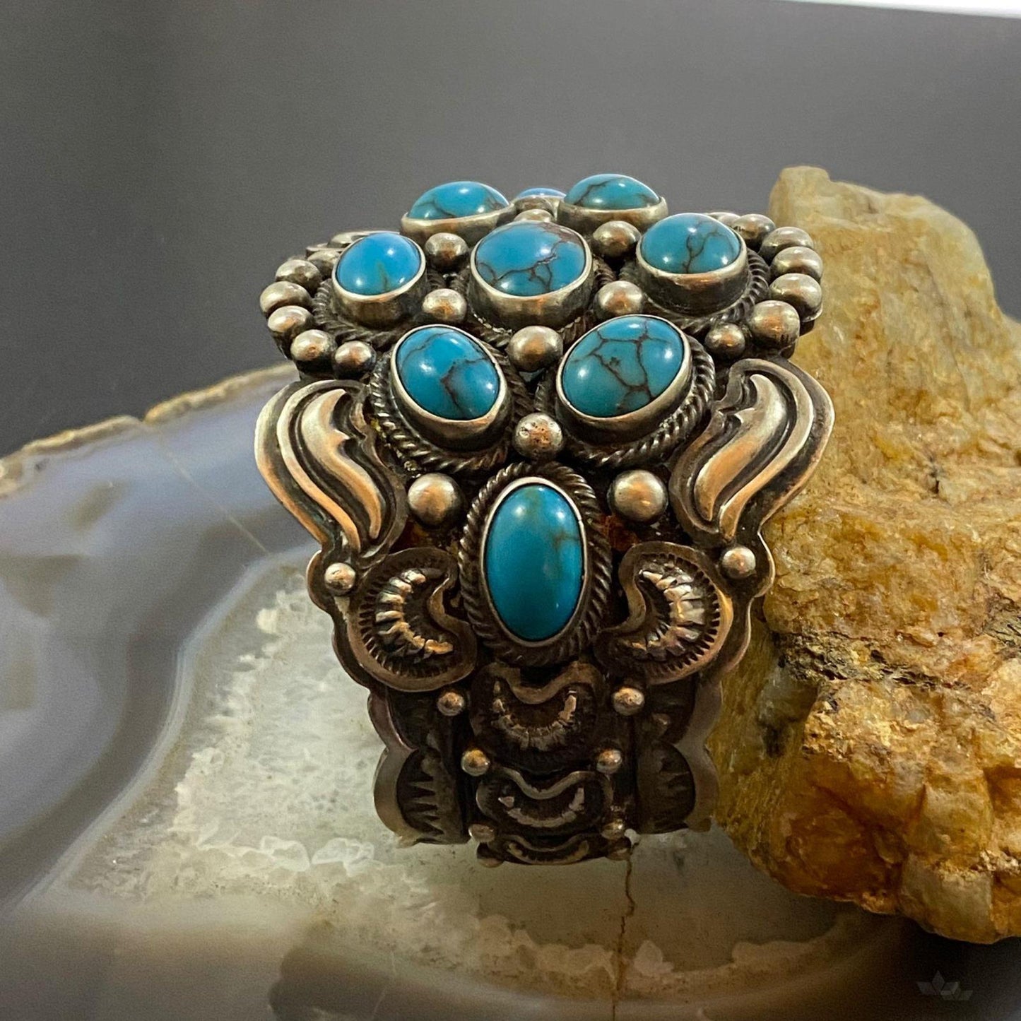 Paul Livingston Native American Sterling Silver Turquoise Decorated Bracelet For Women