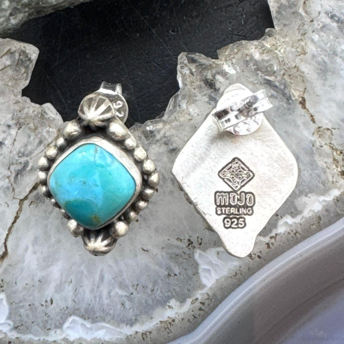 Sterling Silver Southwestern Style Square Turquoise Stud Earrings For Women