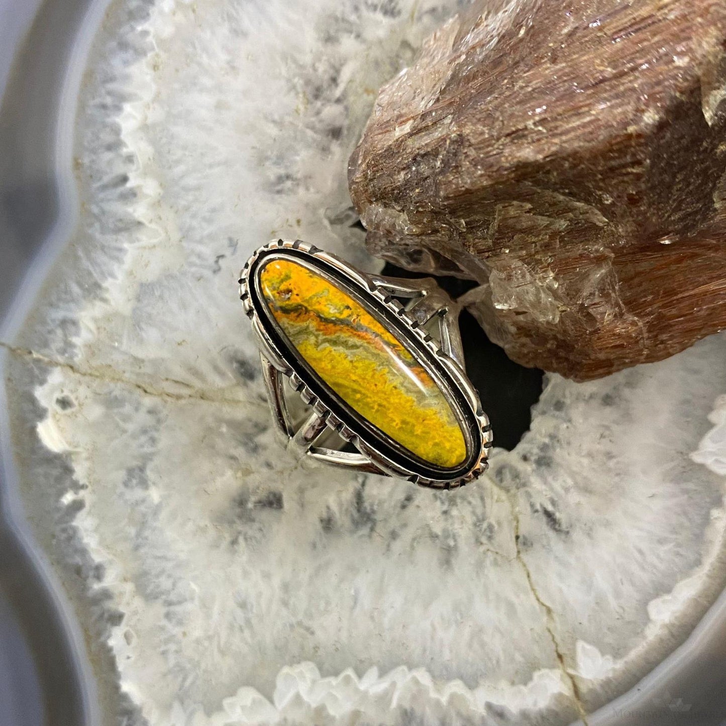 Native American Sterling Marquise Bumblebee Jasper Ring Size 10.75 For Women
