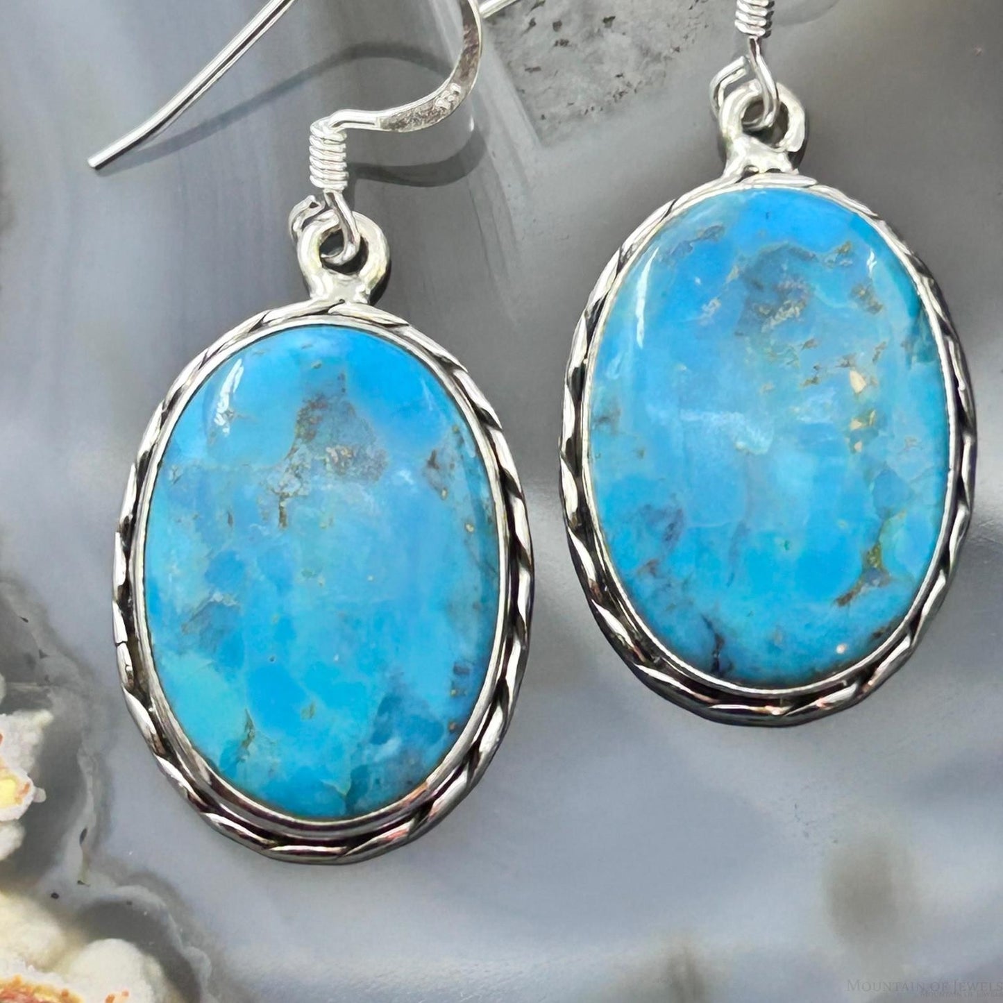 Sterling Southwestern Style Oval Mojave Turquoise Dangle Earrings For Women #1