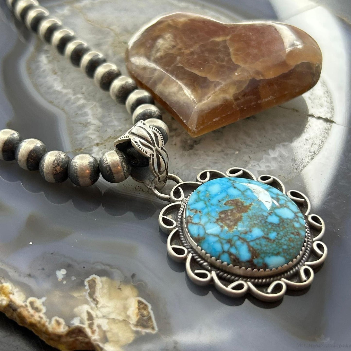 Sterling Silver Southwestern Style Round High Grade Kingman Turquoise Pendant For Women