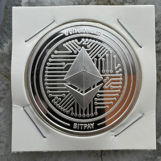 One Troy Ounce of .999 Pure Silver Ethereum Bitpay ETH Round Mint