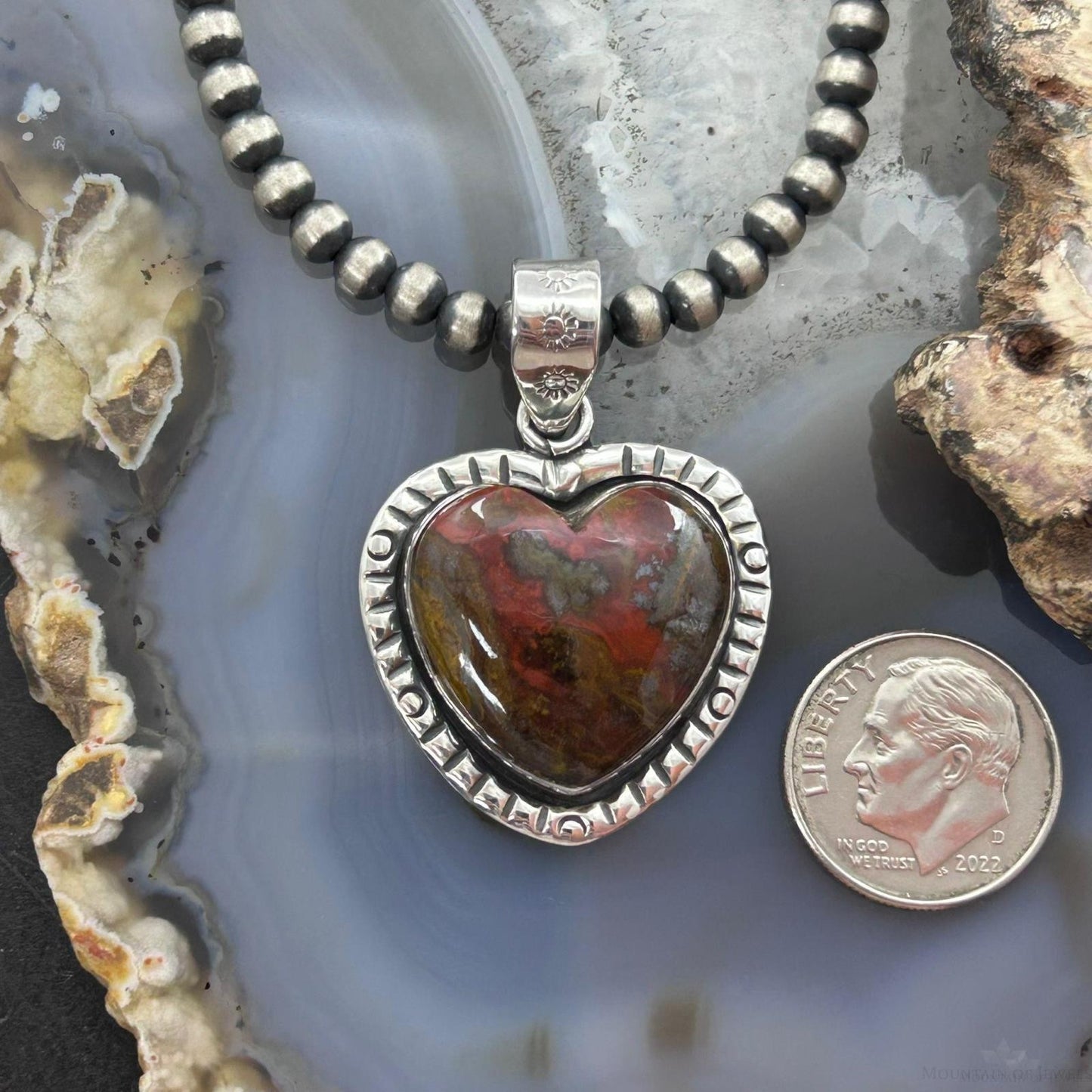 Sterling Silver Southwestern Style Sean Agate Heart Decorated Pendant For Women