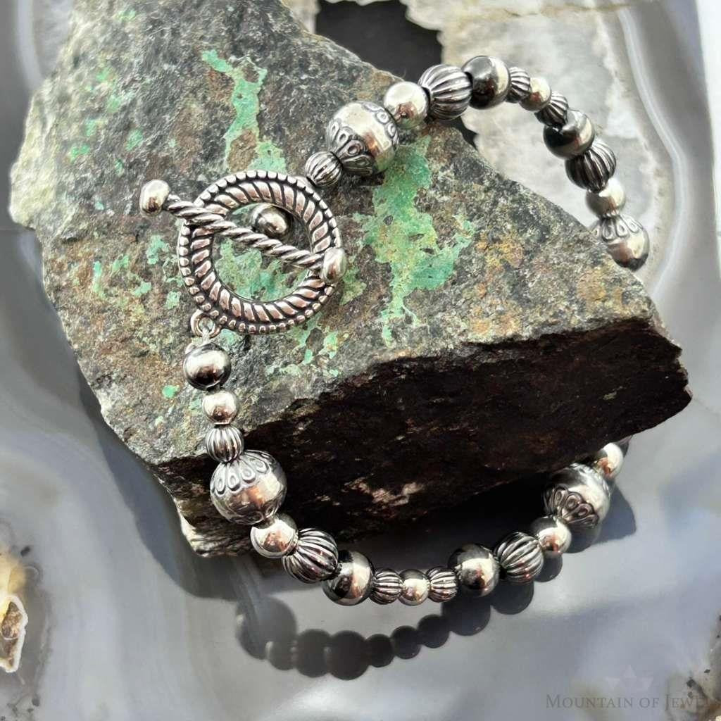 Carolyn Pollack Sterling Silver Navajo Pearl Style Beads Bracelet 7" w/Toggle For Women
