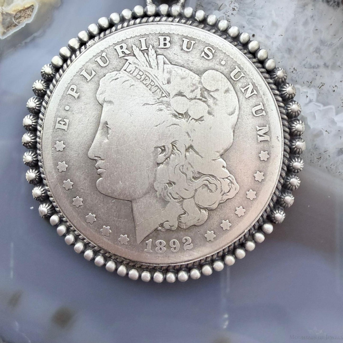 Genuine 90% Silver 1892 US Morgan Dollar Decorated Unisex Pendant