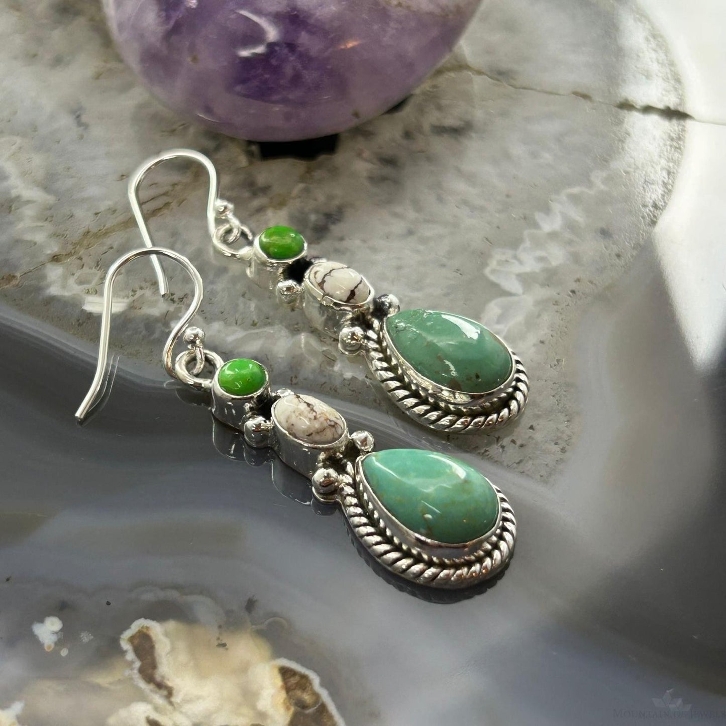 Sterling Silver Southwestern Style Multistone Dangle Earrings For Women #13