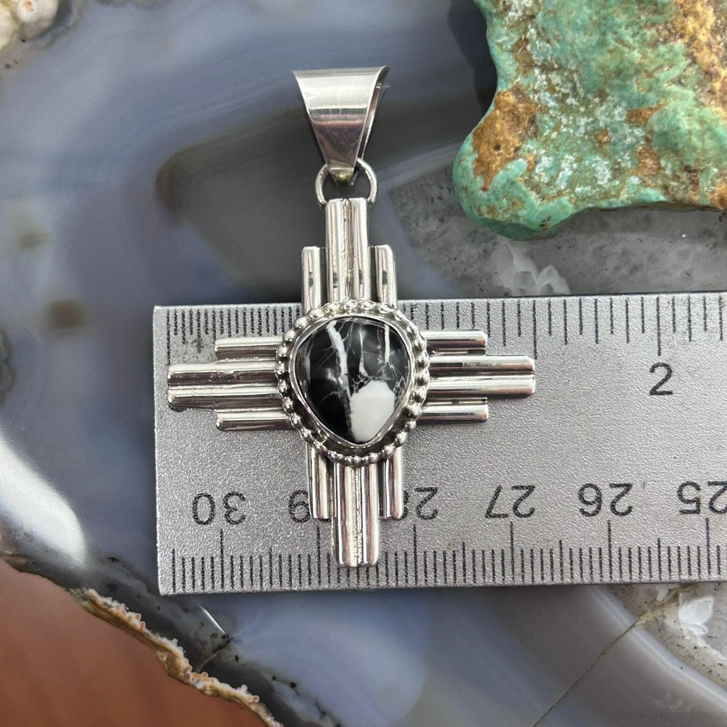 Priscilla Apache Native American Sterling Silver White Buffalo Zia Unisex Pendant