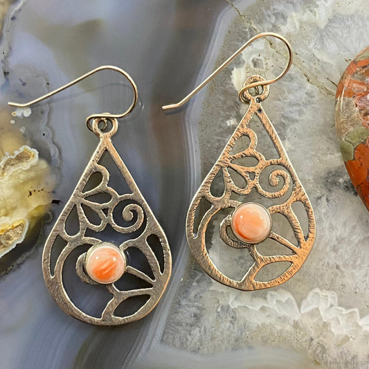 Sterling Silver Round Spiny Oyster Decorated Teardrop Fashion Dangle Earrings