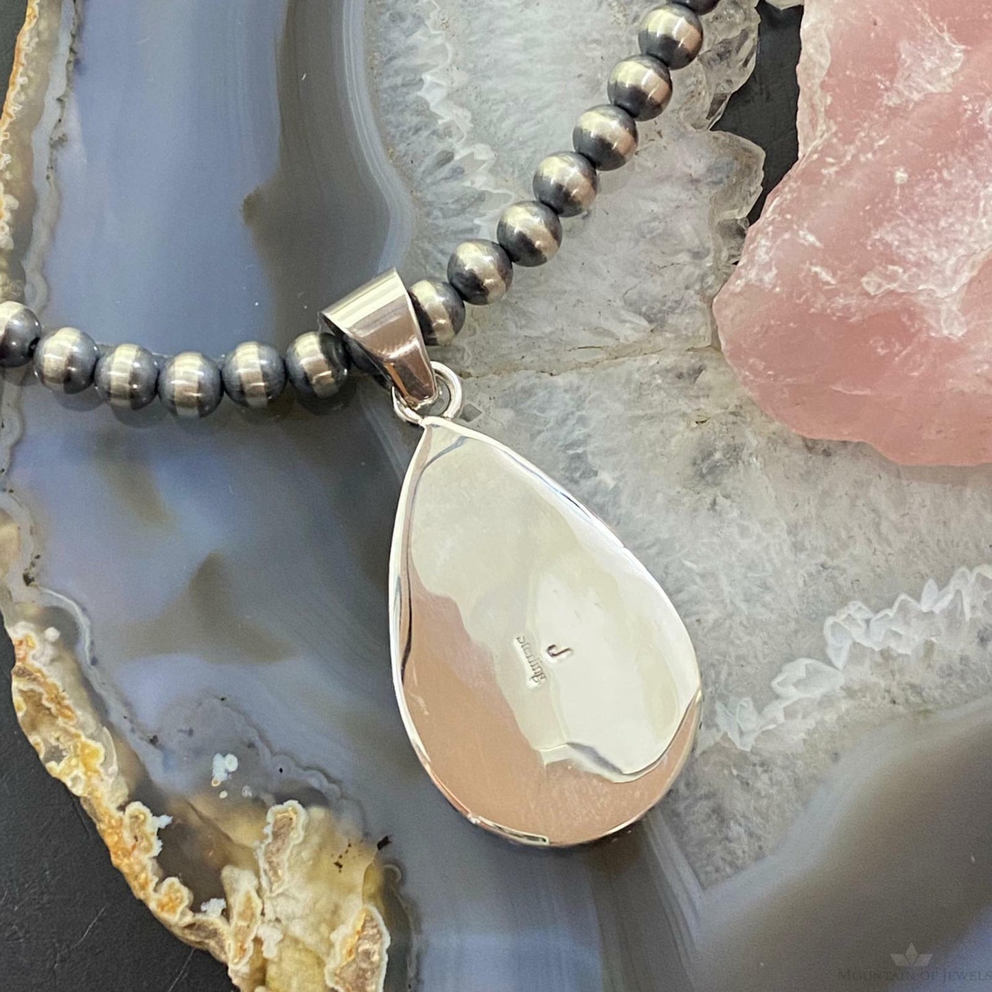Native American Sterling Silver Teardrop Spiny Oyster Unisex Pendant