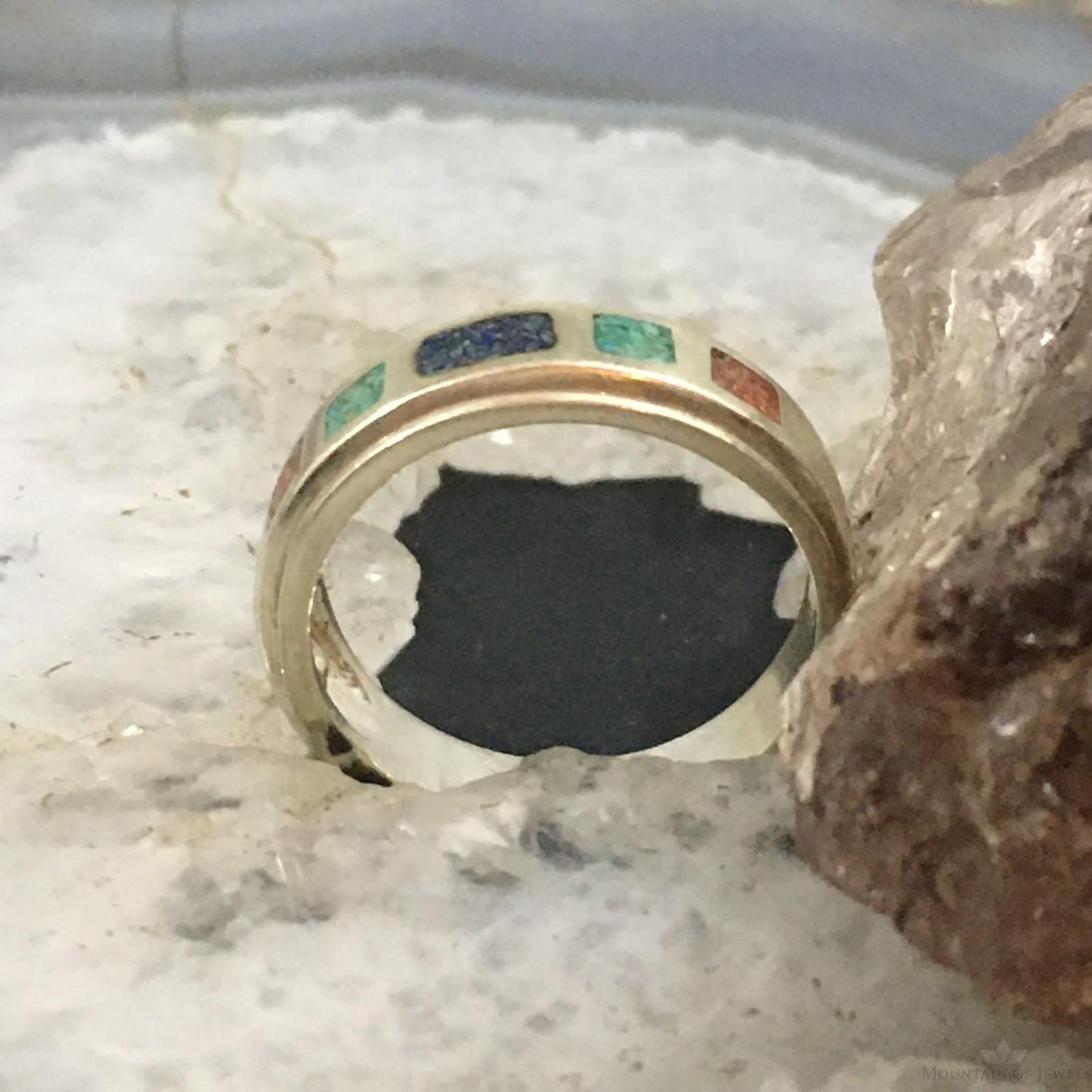 Carolyn Pollack Vintage Southwestern Style Sterling Silver Multi-gemstone Inlay Unisex Band Ring