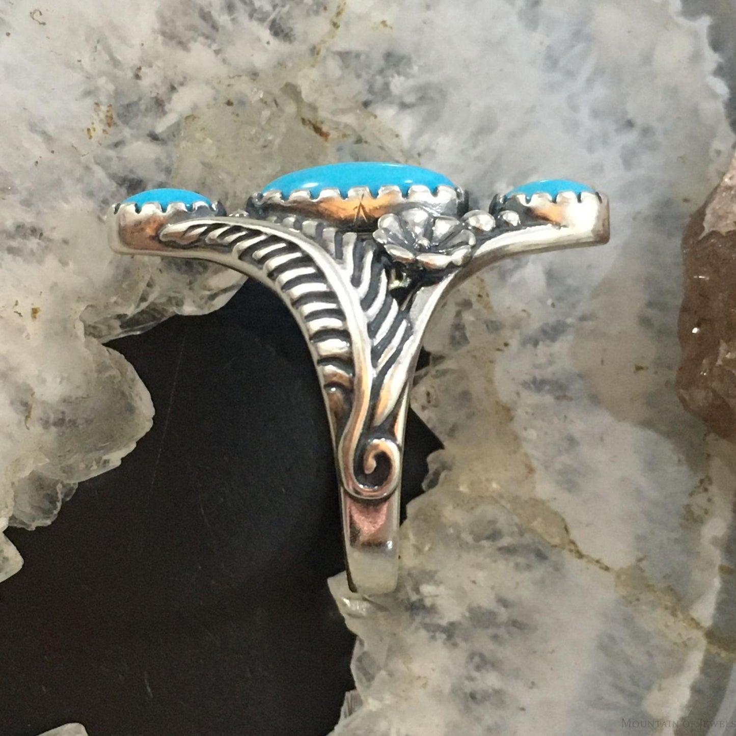 Carolyn Pollack Sterling Silver 3 Sleeping Beauty Turquoise Decorated Ring For Women