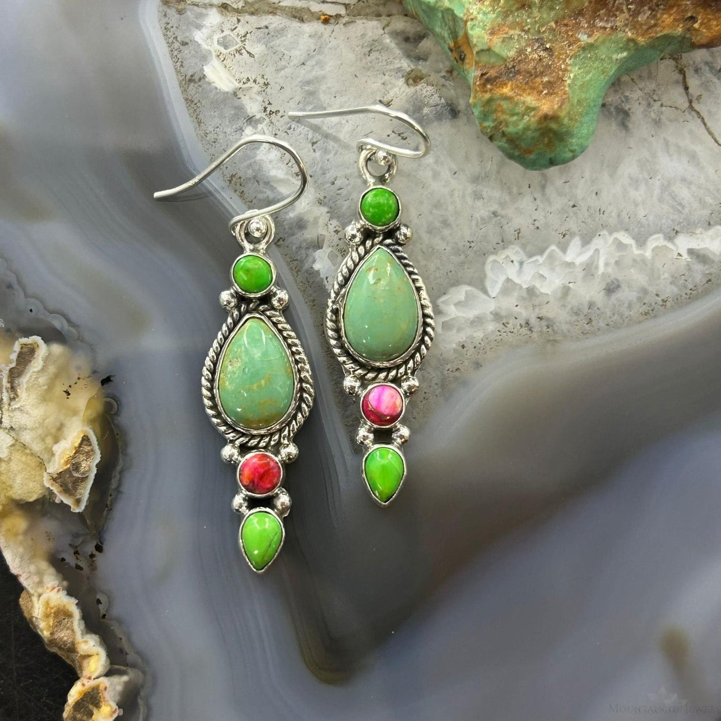 Sterling Silver Southwestern Style Multistone Dangle Earrings For Women #3