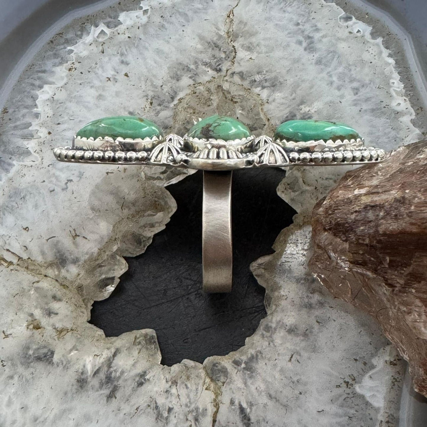 Sterling Silver Southwestern Style Oval & Teardrop Turquoise Adjustable Ring For Women