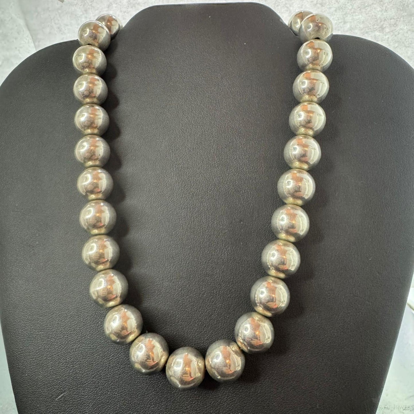 Vintage Heavy Navajo Pearl Bead Southwestern Style Silver 16" Necklace For Women