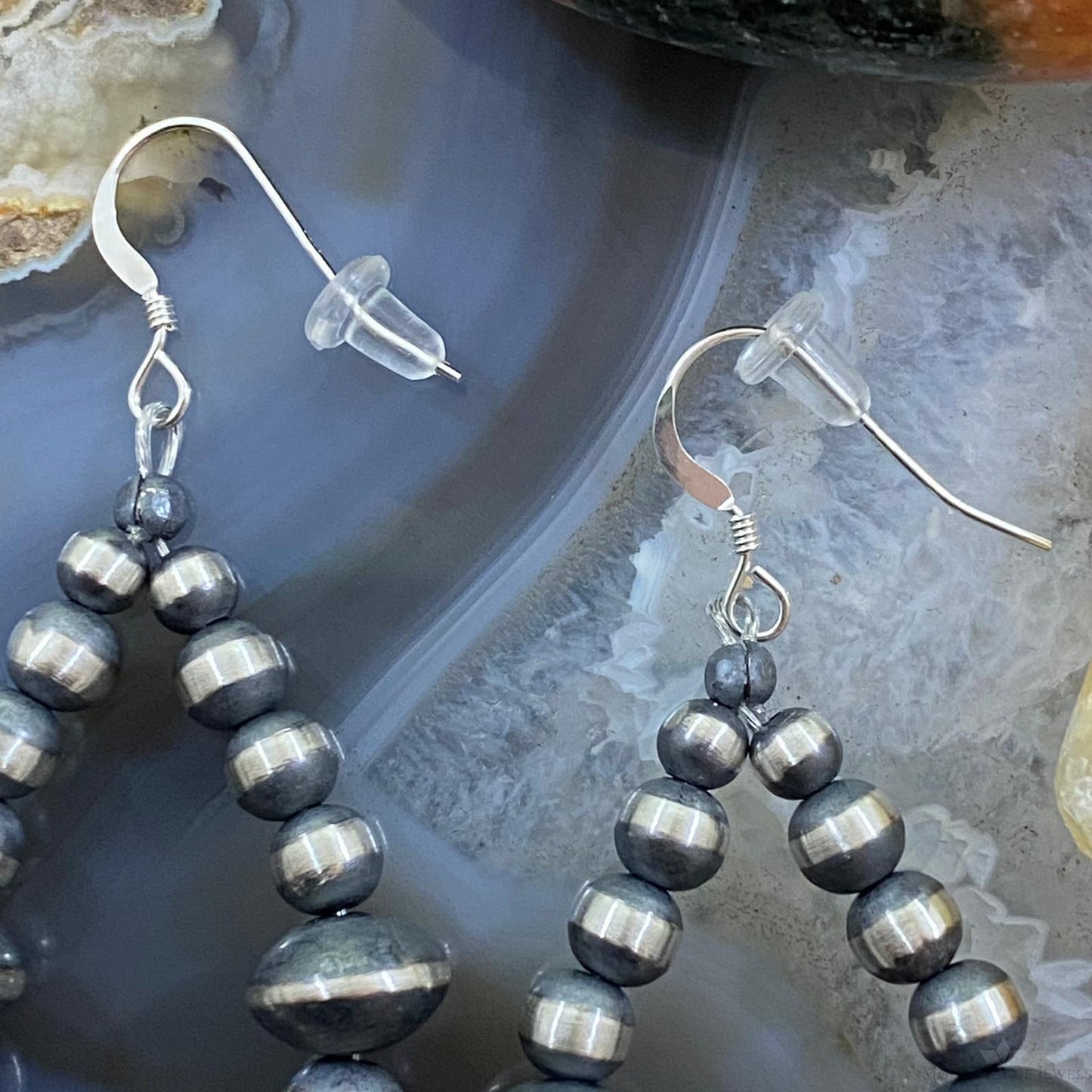 Navajo Pearl Bead 4-5mm & Saucer 9 mm Sterling Silver Dangle Earrings For Women