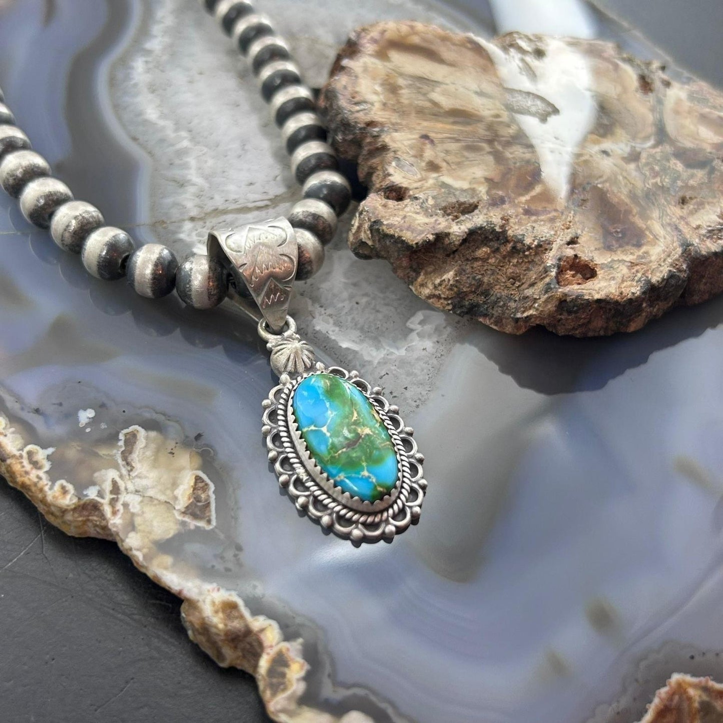 Sterling Silver Southwestern Style Oval Sonora Gold Turquoise Pendant For Women