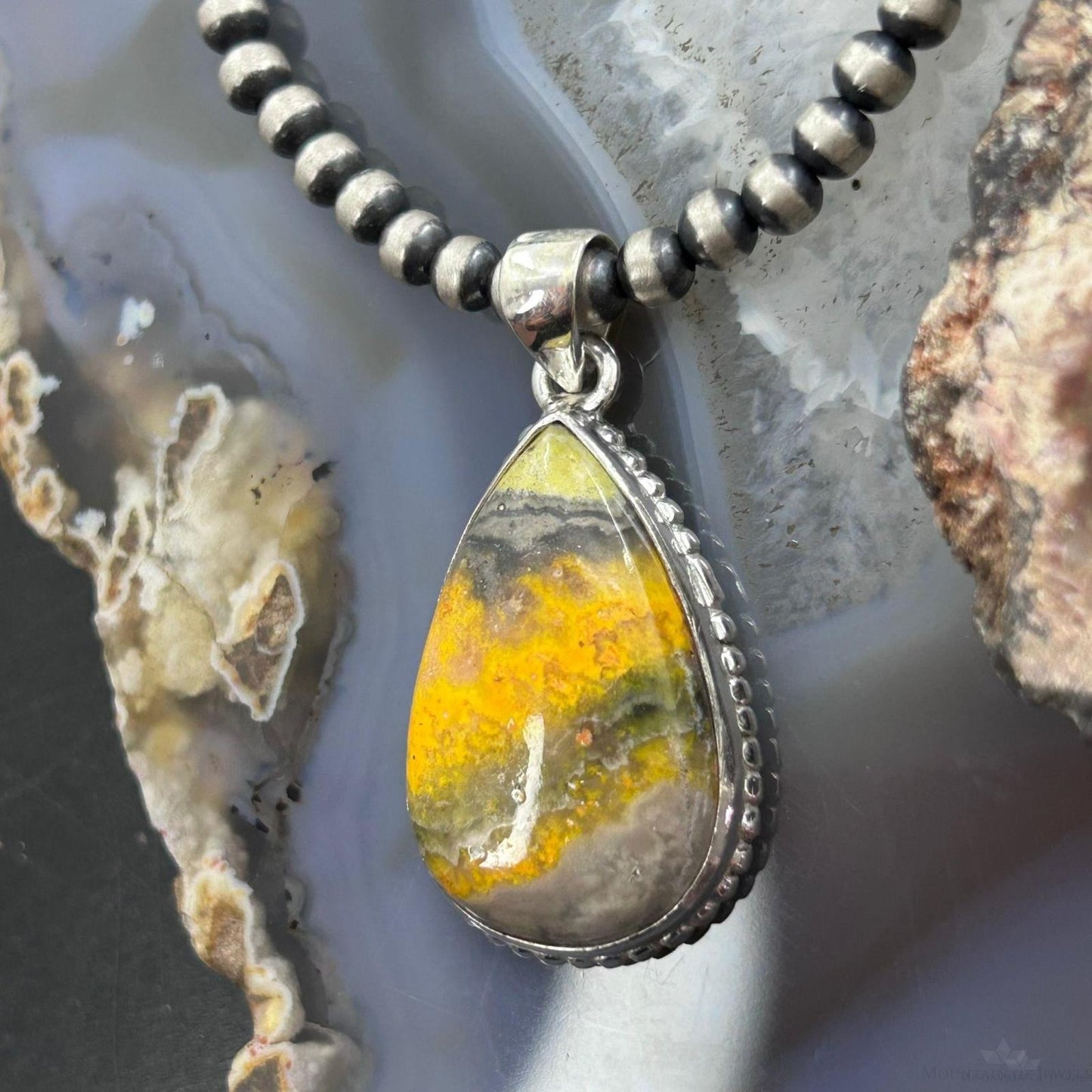 Sterling Silver Southwestern Style Teardrop Yellow Jasper Pendant For Women