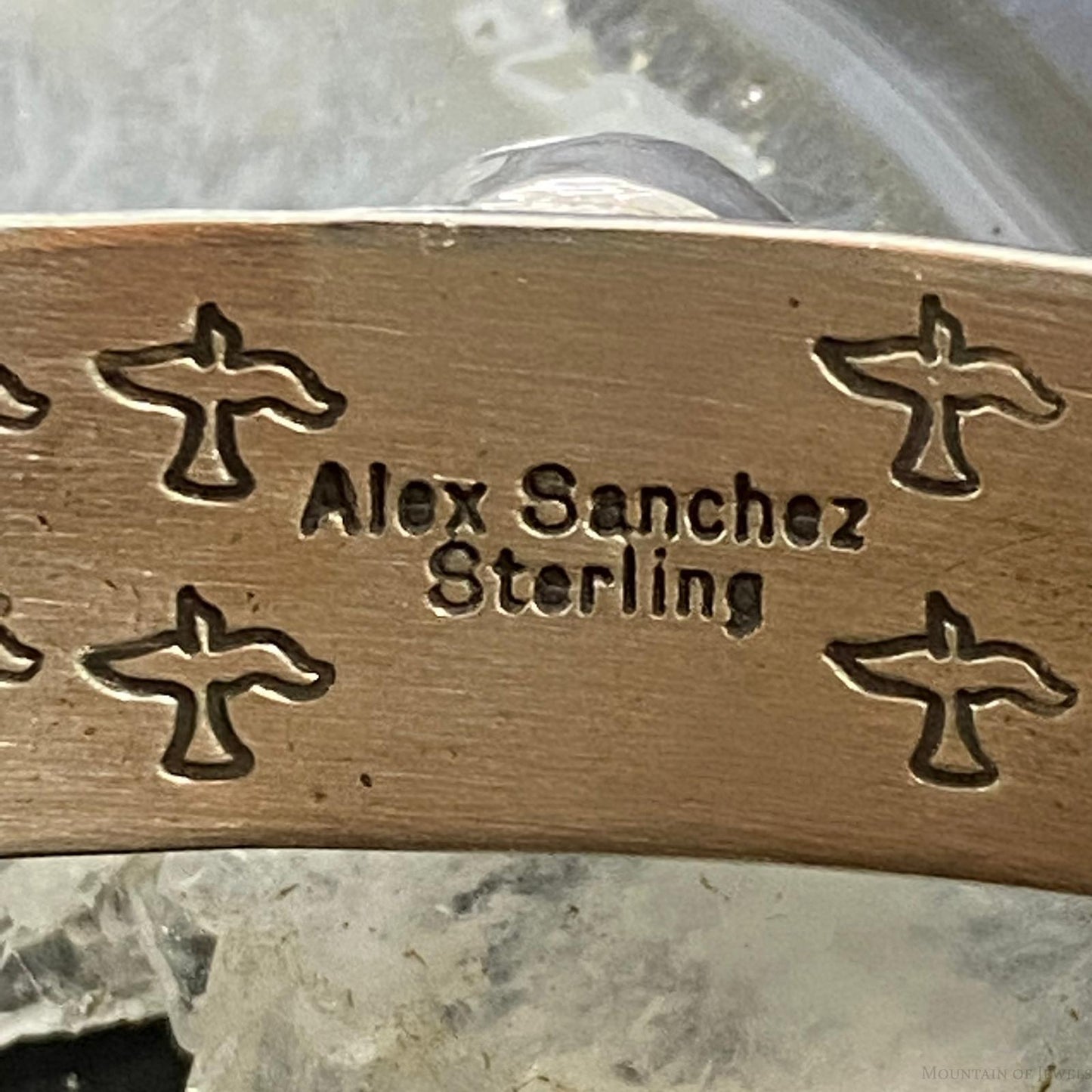 Alex Sanchez Native American Sterling Silver Turquoise Petroglyph Bracelet #2