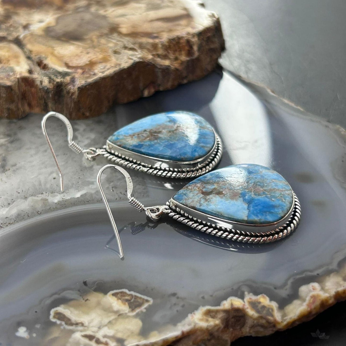 Sterling Silver Southwestern Style Blue Apatite Dangle Earrings For Women #2