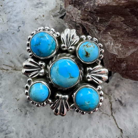Sterling Silver Southwestern Style Composite Turquoise Cluster Adjustable Ring For Women