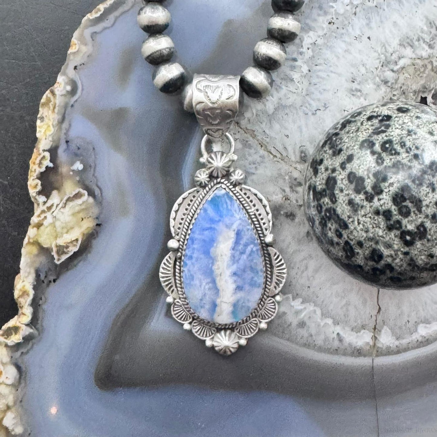 Sterling Silver Southwestern Style Teardrop Plume Doublet Agate Decorated Pendant For Women