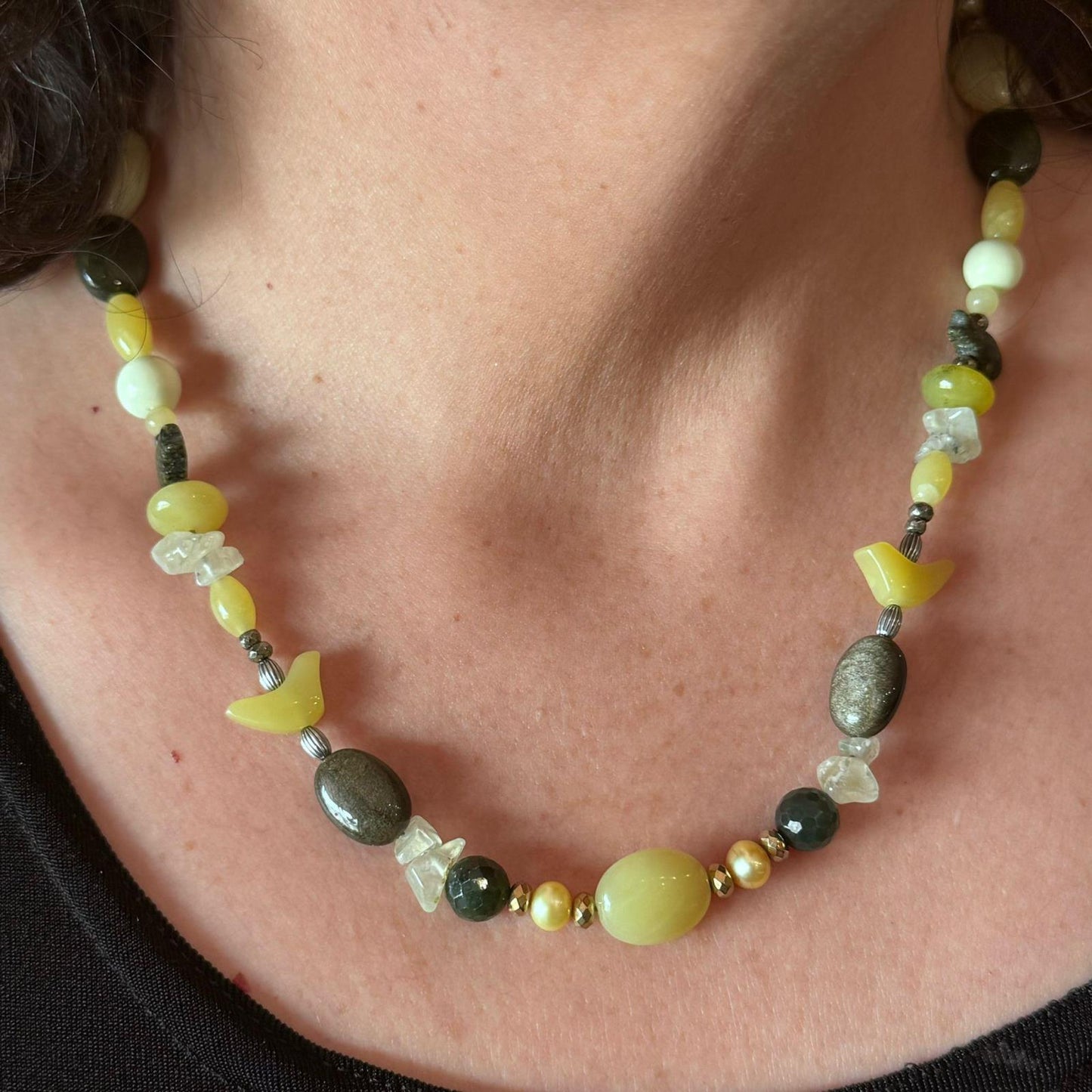 Carolyn Pollack Sterling Silver Serpentine/Prehnite Bead Necklace 21"-24" & Dangle Earrings Set