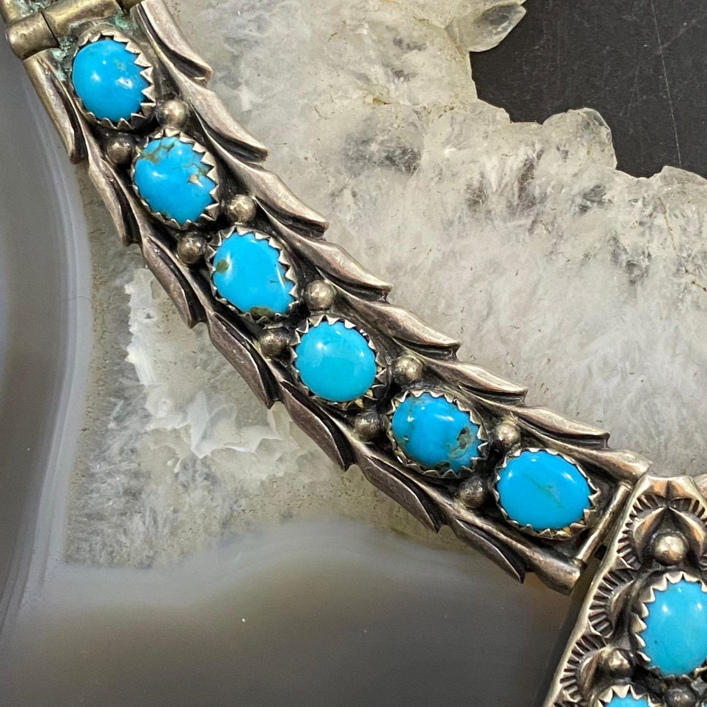 Vintage Native American Sterling Silver Turquoise Cluster Adj.18" Necklace
