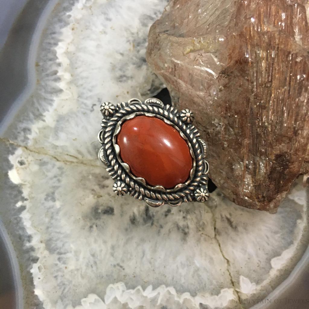 Carolyn Pollack Vintage Sterling Silver Oval Red Jasper Decorated Ring For Women