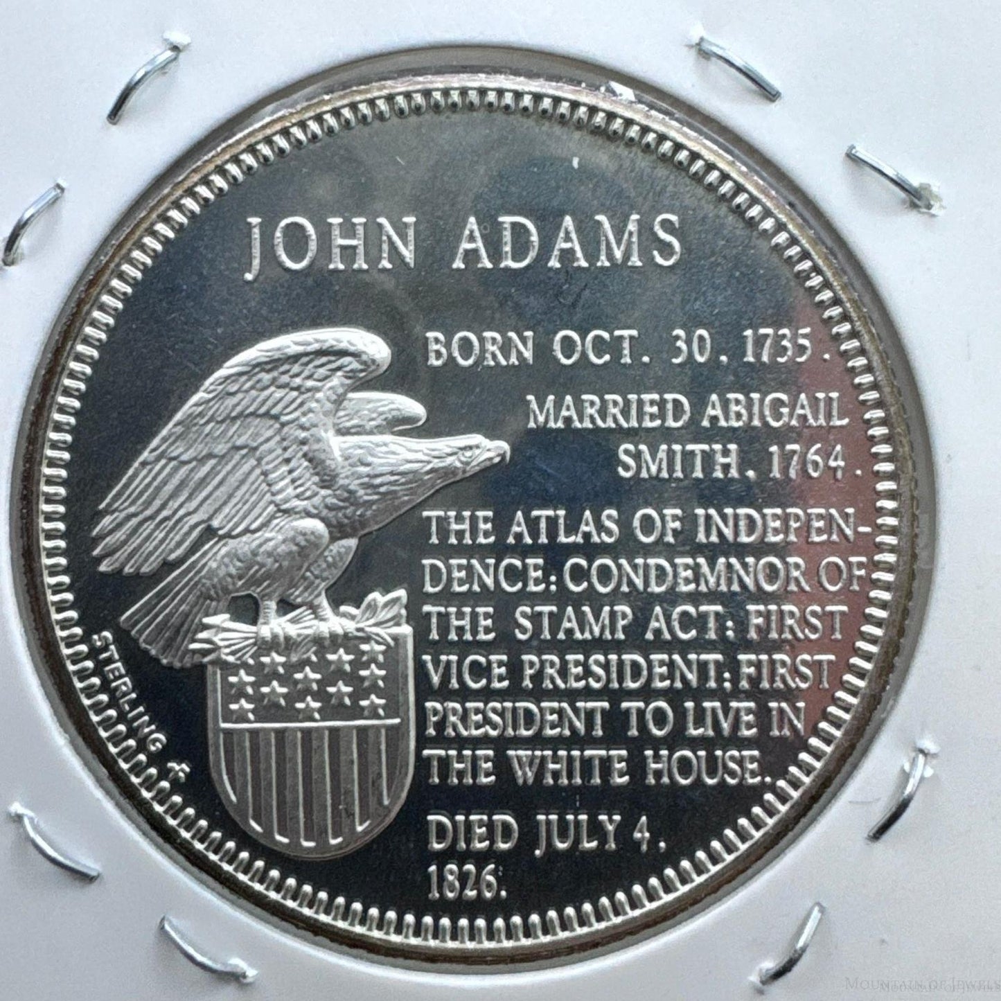 US .925 Silver John Adams Second President of the United States Bullion #61225-9