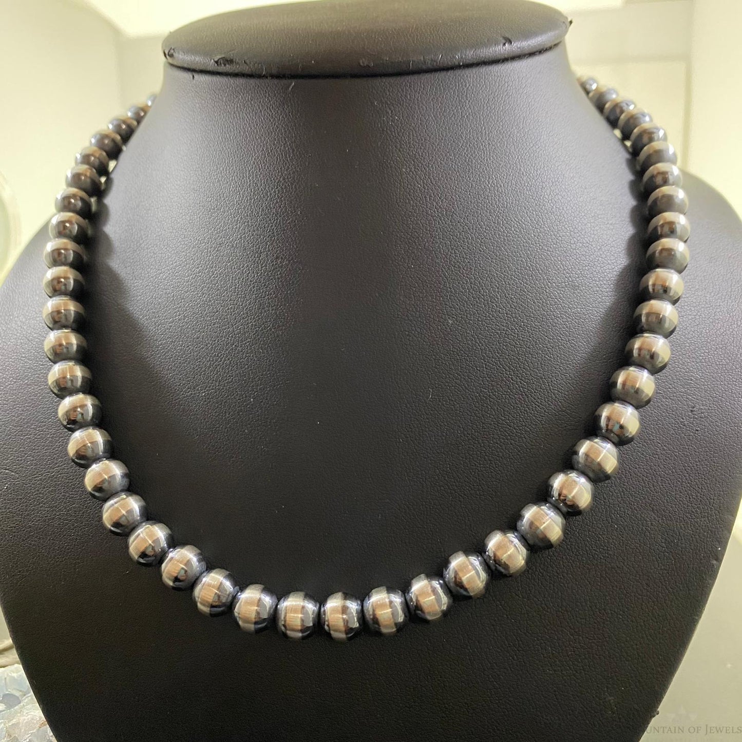 Navajo Pearl Beads 8 mm Sterling Silver Necklace Length 20" For Women