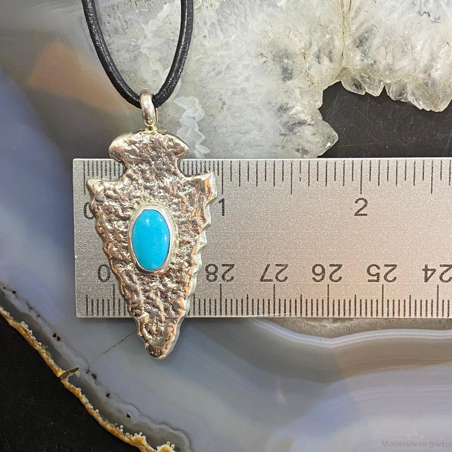 Gary Custer Navajo Sterling Silver Tufa Cast Turquoise Arrowhead Uni Pendant #3