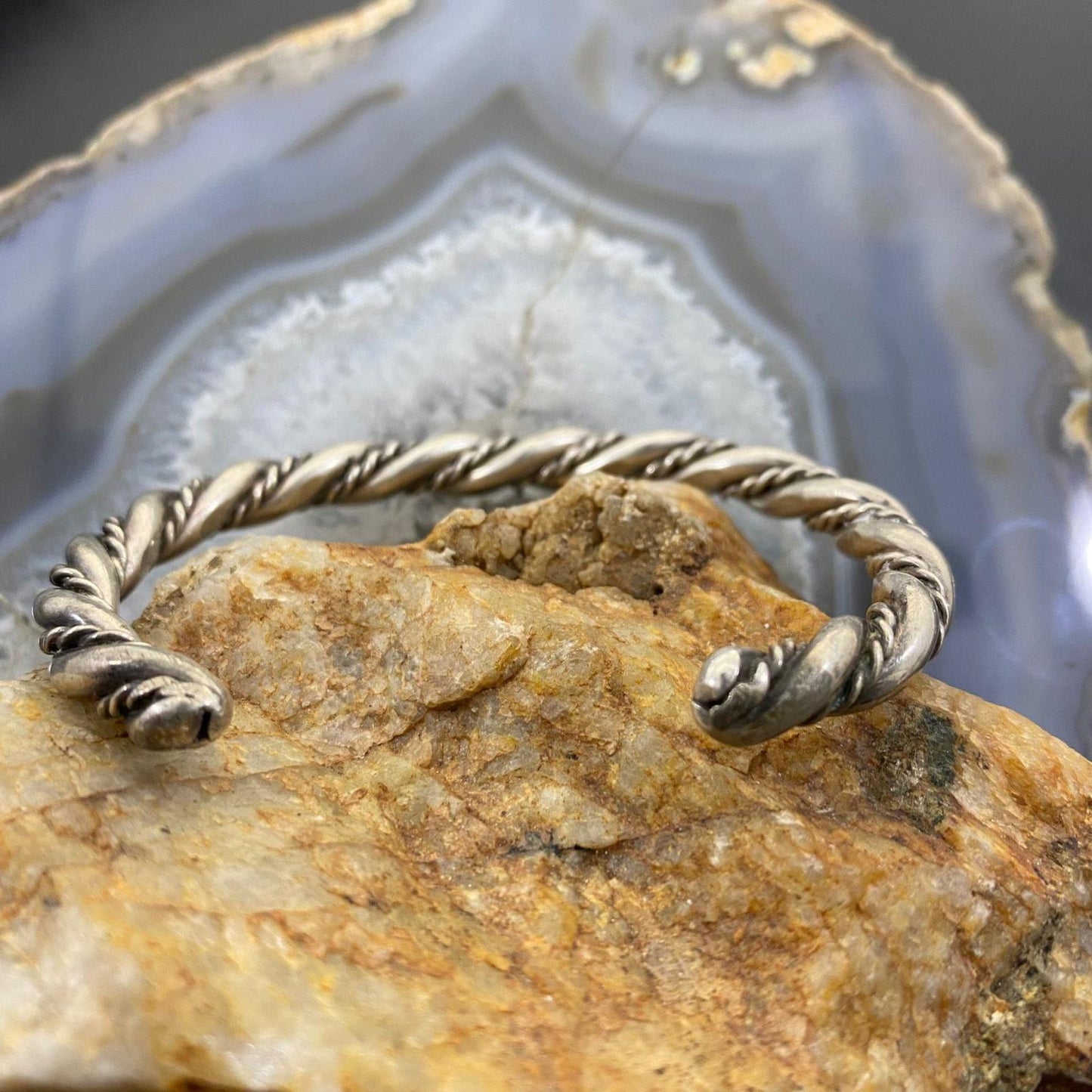 Vintage Native American Silver Thick Gauge Rope Stackable Bracelet For Women
