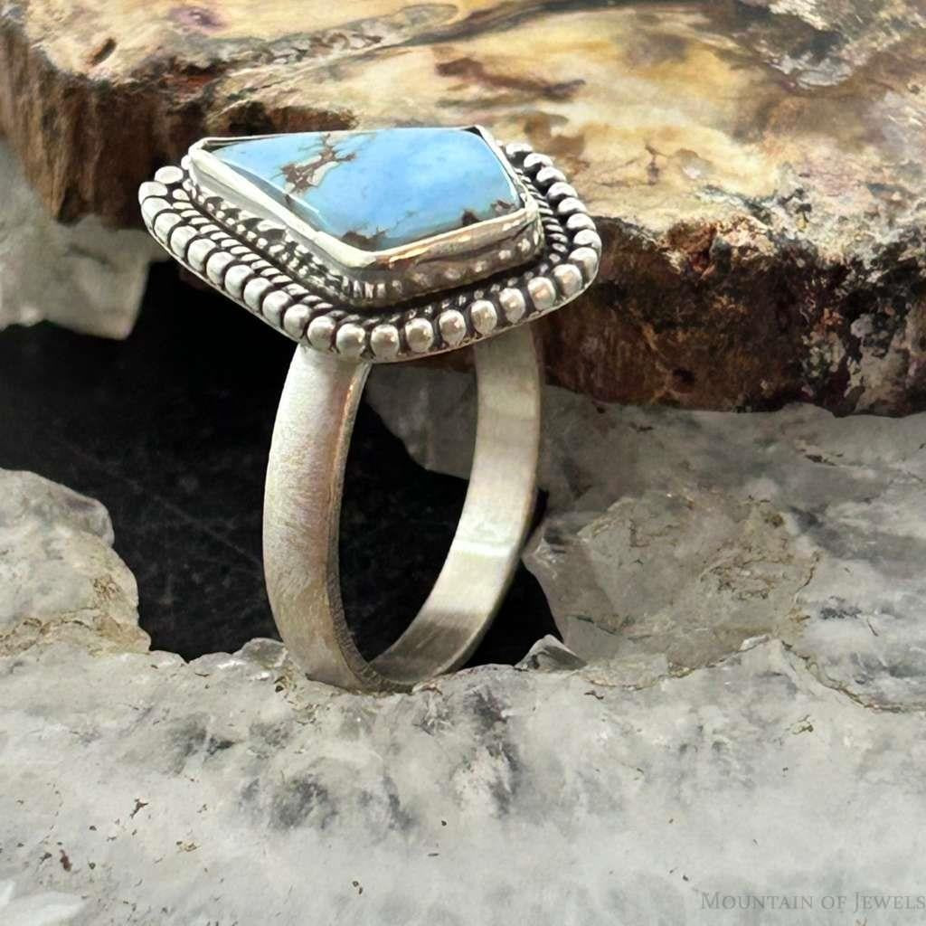 Sterling Silver Southwestern Style Kite Golden Hill Turquoise Adjustable Ring For Women
