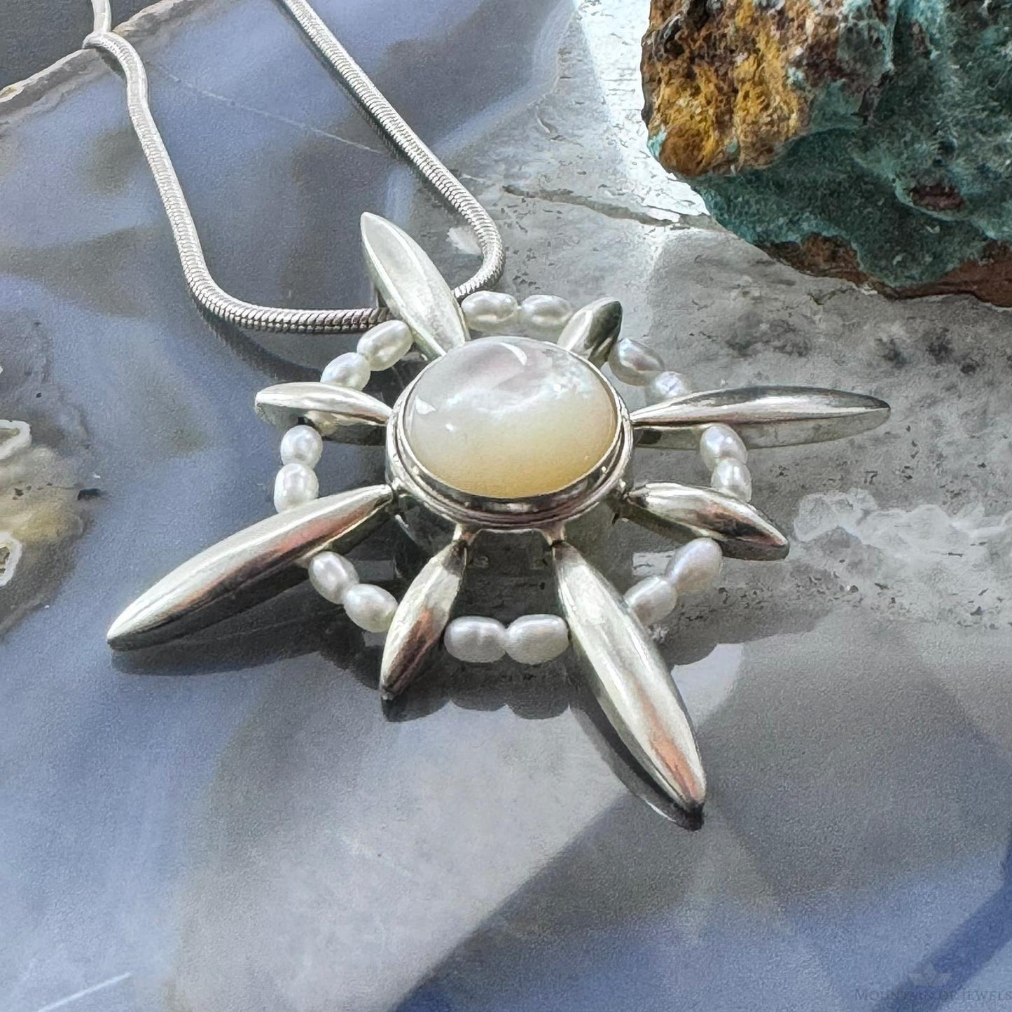 Carolyn Pollack Sterling Silver Round Moonstone & Pearl Pendant w/18" Necklace For Women