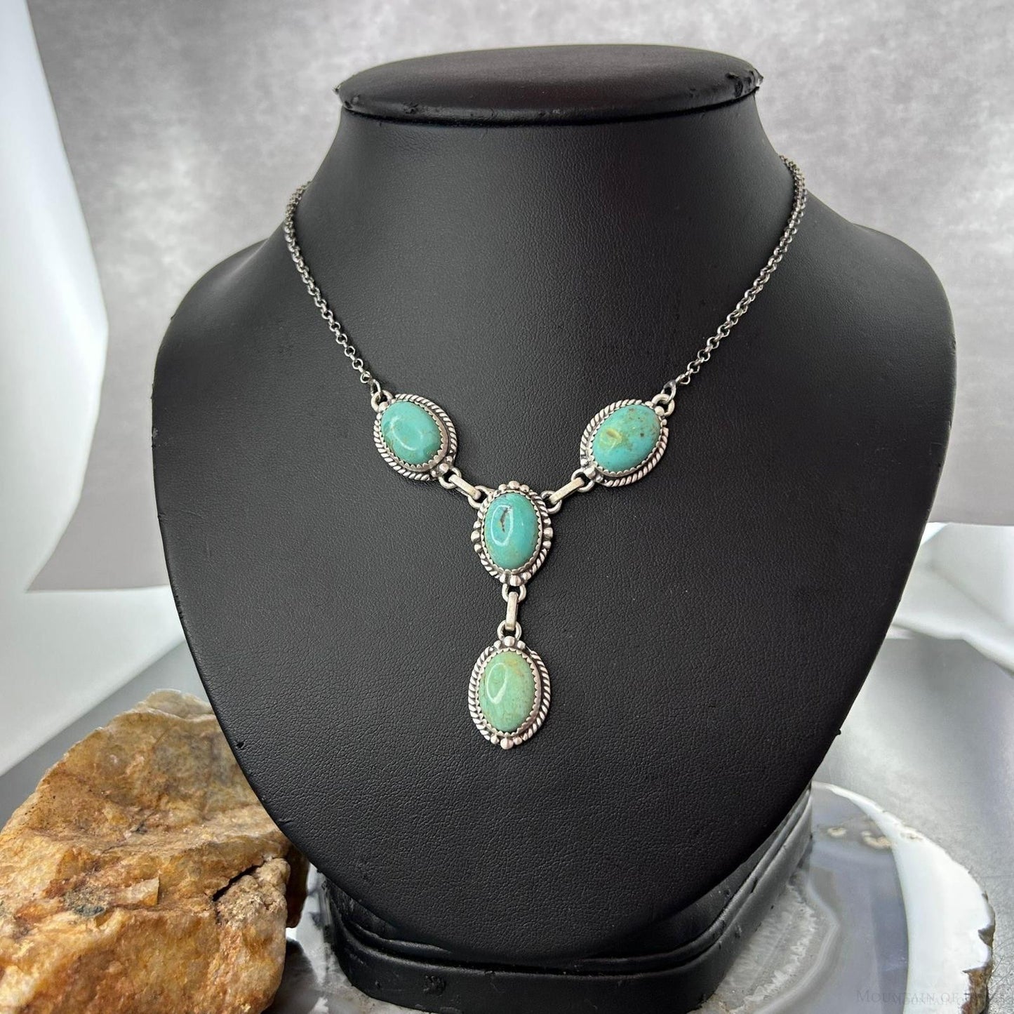 Sterling Silver Southwestern Style 4 Oval Turquoise Lariat Necklace For Women