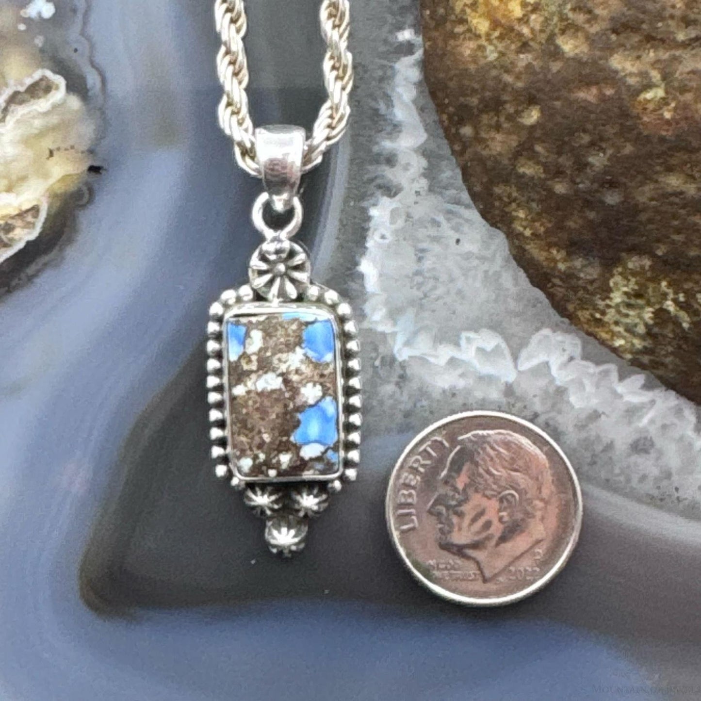 Sterling Silver Southwestern Style Golden Hill Turquoise Decorated Pendant For Women