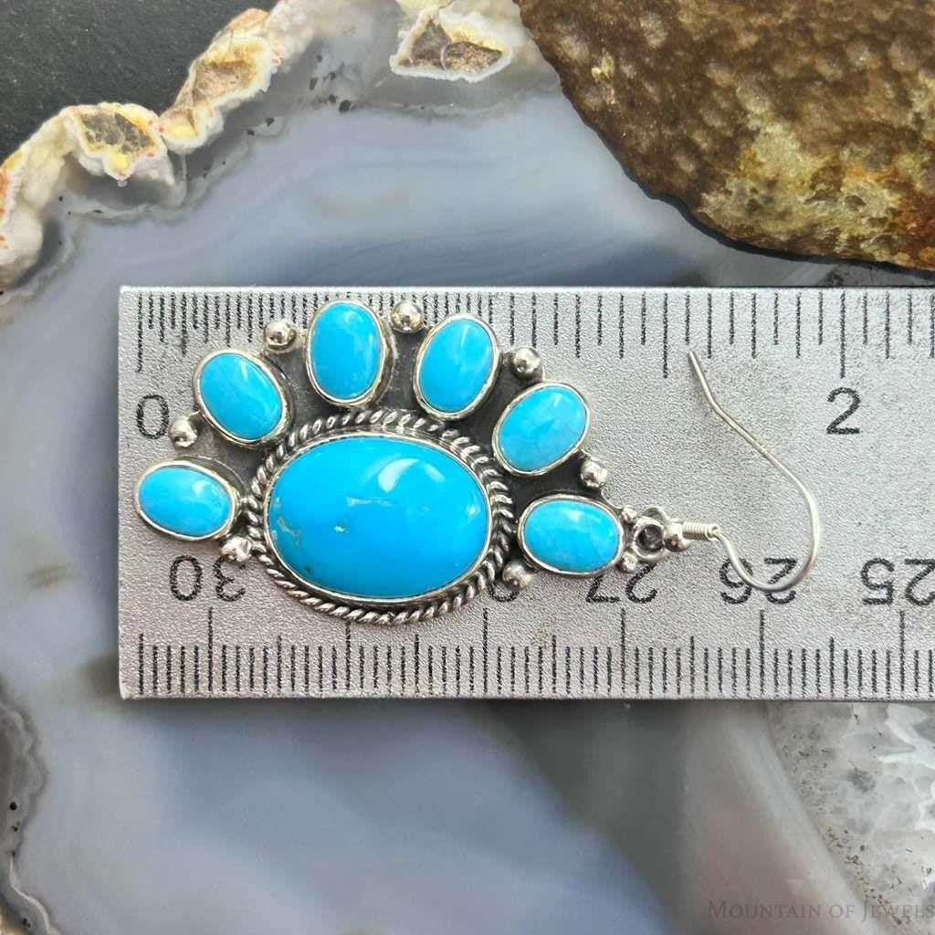 Native American Sterling Silver Turquoise Cluster Dangle Earrings For Women