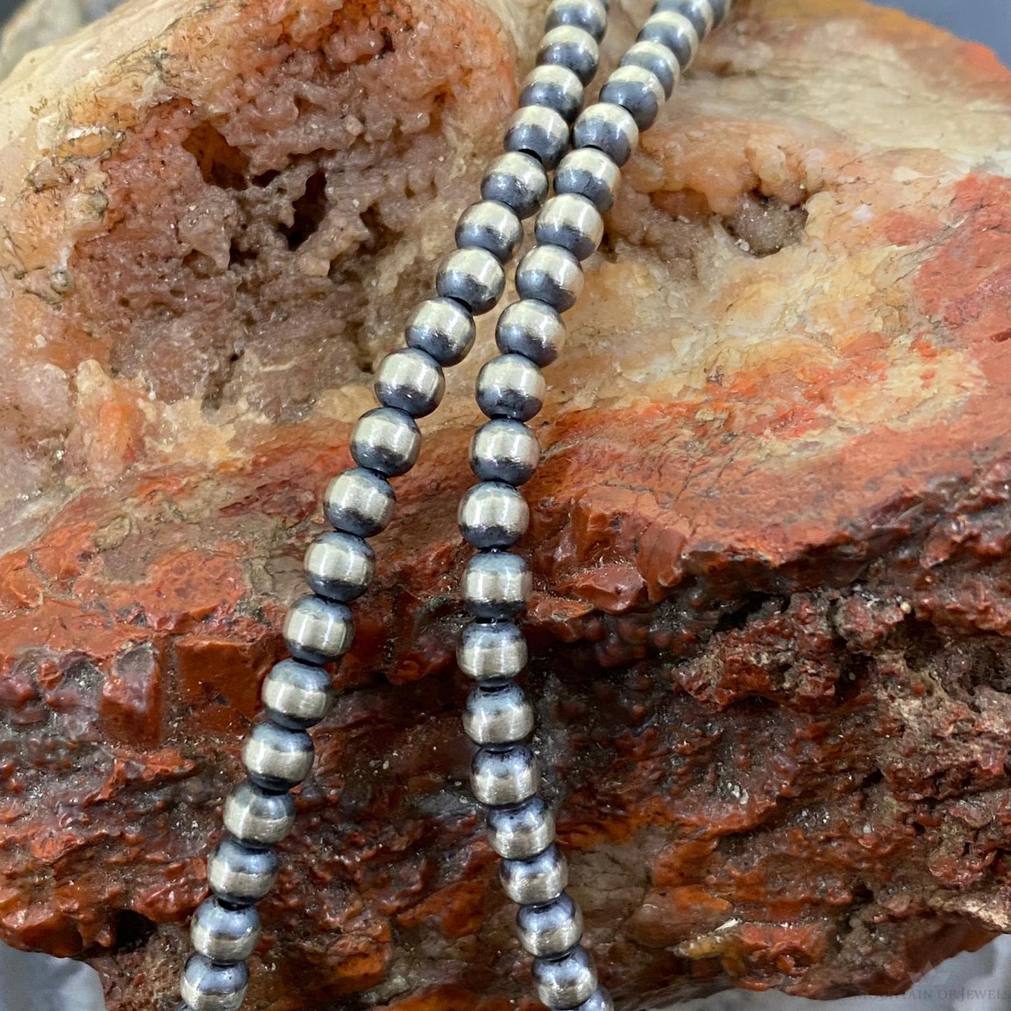 Sterling Silver Navajo Pearl Beads Necklace Length 18" / 4 mm For Women
