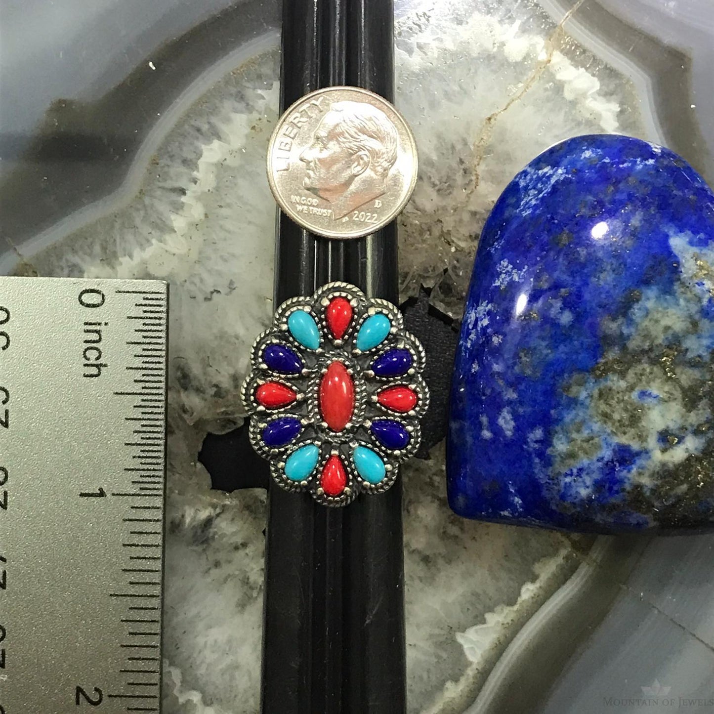 Carolyn Pollack Sterling Silver Multi Gemstone Cluster Ring Size 5 For Women