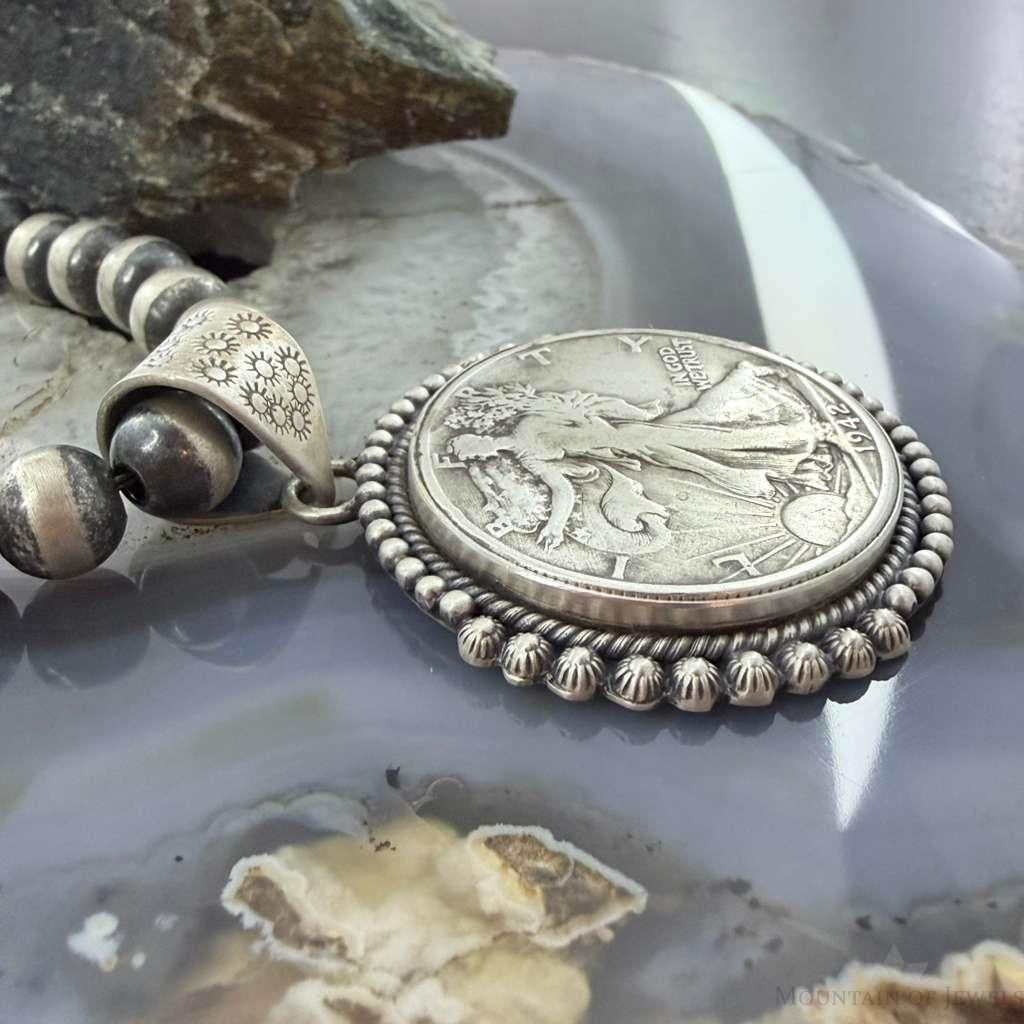 Genuine 90% Silver 1942 US Walking Liberty Half Dollar Decorated Unisex Pendant