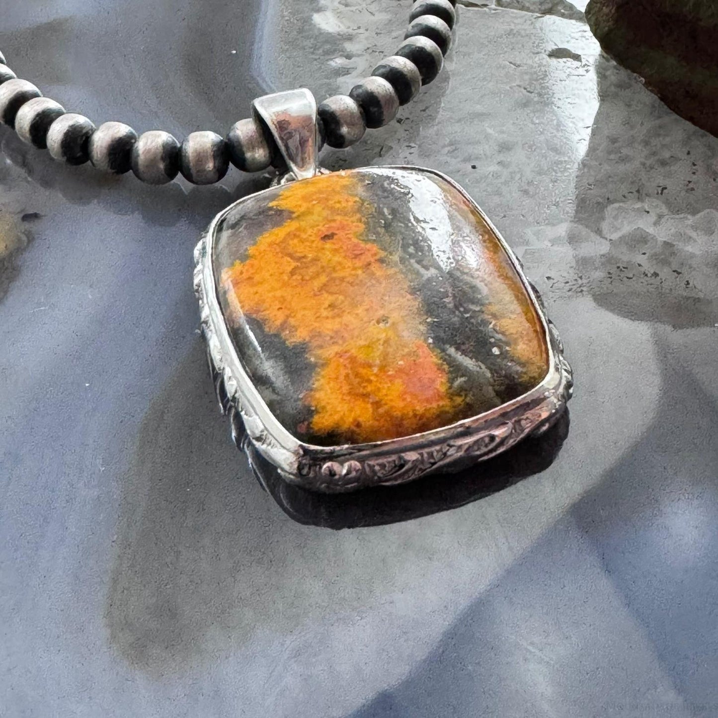 Sterling Silver Southwestern Style Rectangle Eclipse Jasper Pendant For Women