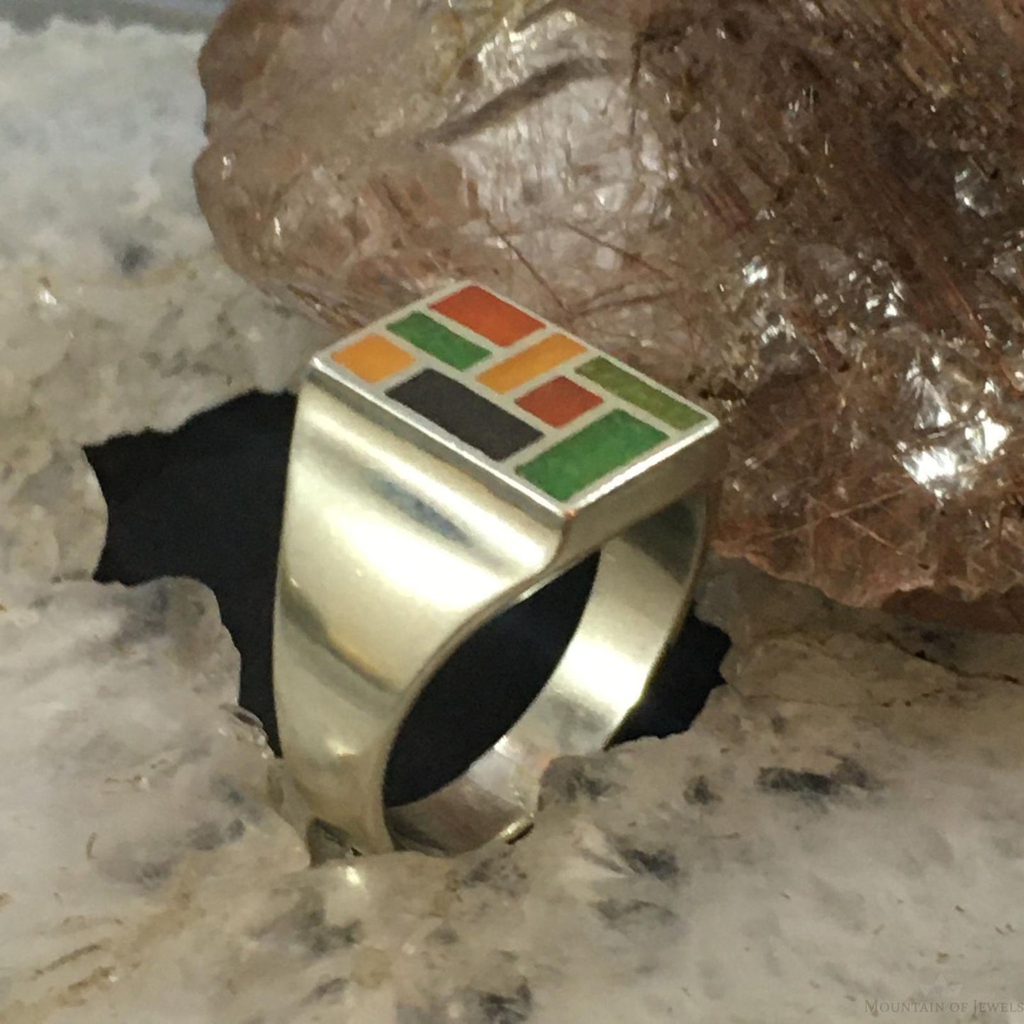 Carolyn Pollack Southwestern Style Sterling Silver Multi-gemstone Chip Inlay Shield Ring For Women